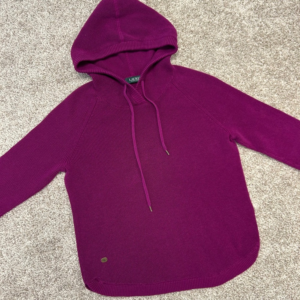 Lauren Ralph Lauren Women Waffle Knit Hoodie Pullover Size Large Purple Preppy